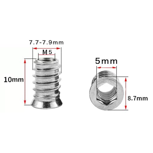 Visxcnu Packung Mit 30Pcs M5 Zinklegierung Möbel Hex Antrieb Nuss Gewindeeinsatz Holzeinsatz Muttern Sortiment,Innensechskant Antriebskopfschraube Kohlenstoffstahl Insert Muttern Gewinde