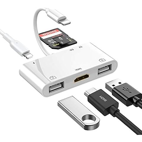 rosyclo Lightning Hub iPad Adapter, 6-in-1 Lightning to HDMI Digital AV Converter, TF & SD Card Reader, USB Camera Adapter, Power Delivery Compatible with iPhone, iPad and More USB Devices Cover
