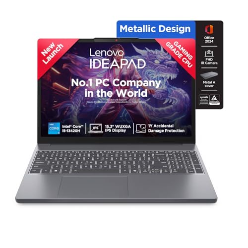 Lenovo IdeaPad Slim 3, Intel Core i5 13th Gen 13420H, 16GB RAM, 512GB SSD, WUXGA IPS 15.3"(38.8cm), Win11, Office Home 2024, Grey, 1.6Kg, 83K100CGIN, Backlit, Top Metal Cover & IR Camera Laptop