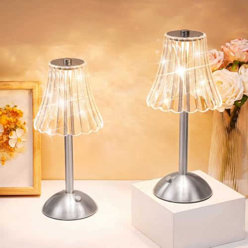 Image of Liliful 1 Pcs Cordless Table Lamp Rechargeable Touch LED Small Gold Portable Battery Operated USB-c Desk Lamp 3 Color Dimmable for Bedroom Living Room Dining (Silver,Rose Style)