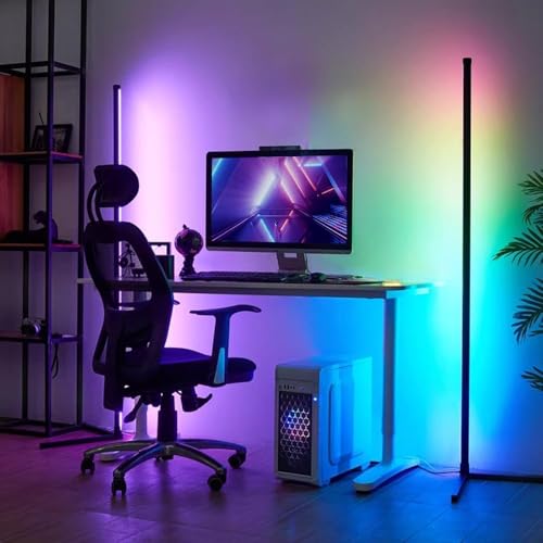 Image of LED Floor Lamp RGB+IC, Smart Corner Lamp Work with Alexa&Google Home,1200LM, Modern Floor Lamp with 16 Million DIY Colors, Music Sync, Color Changing Lamp,Timer, for Living Room Bedroom (Pack-2)