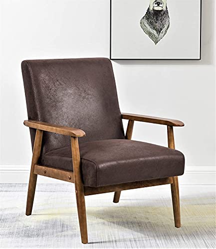 Container Furniture Direct Barlow Modern Vintage Open-Framed Arm Living Room Chair, 30.5", Hickory Brown