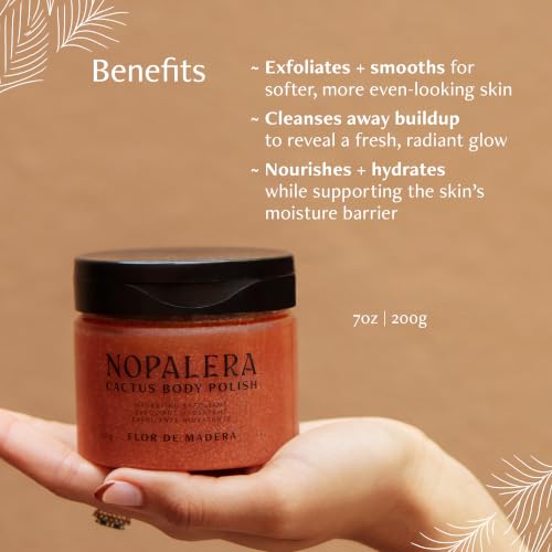 Image of Nopalera Cactus Body Scrub and Exfoliator, Flor de Madera, 7 oz | 3-in-1 oil cleanser, exfoliant, moisturizer with cactus oil. Clean beauty for sensitive skin