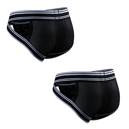 JOCKMAIL 2PCS/PACK Mens Briefs Underwear Wide Belt Mesh Athletic Sport Underwear Briefs