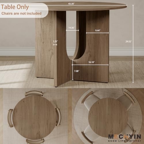 MECHYIN Round Dining Table for 4, 43" Wood Kitchen Table with Sculptural U-Shaped Pedestal Base, Farmhouse Circle Table for Kitchen, Dining Room, Apartment - Image 2