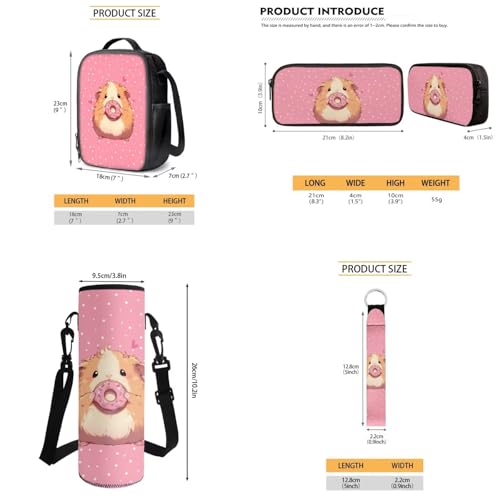 Dount Hamster Backpack for School Girls 6-8 8-10 Kawaii Girls Bookbag with Lunch Box Keychain 5 in 1 Set Kindergarten Elementary School Bag Set Lightweight 1st Grade Kids Book Bags4