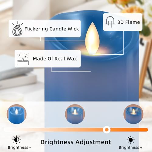 Velas con batería para bodas y Navidad en set de 3 piezas de cera azul 3