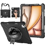TNP Protective Case for iPad Air 13 Inch M2 6th 2024 & iPad Pro 12.9' 6th/5th/4th/3rd Gen (2022 2021 2020 2018) - Shockproof Cover w/Pencil Holder, Handle, Adjustable Stand & Shoulder Strap, Black