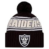 New Era Unisex-Adult NFL Official Sideline Team Logo Sherpa Striped Pom Beanie Cold Weather Knit Hat (Las Vegas Raiders - Black)