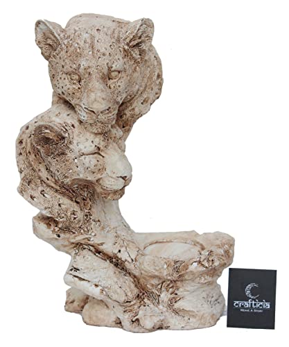 Image of Resin Lion Face Statue with Tealight Candle Holder Tiger Modern Art Feng Shui Showpiece (19X11X28 cm, Off White)