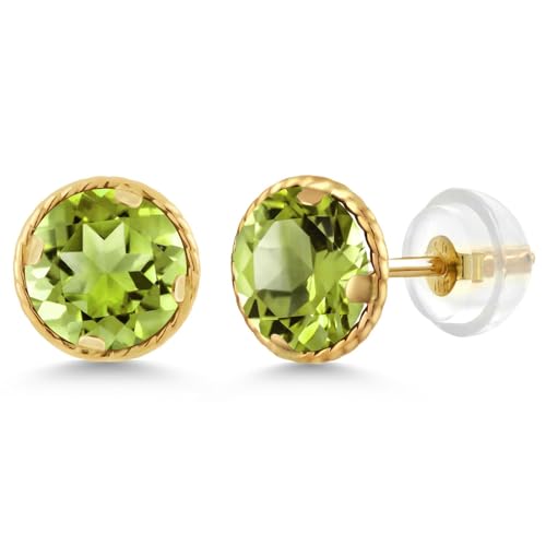 Gem Stone King 14K Gold 6MM Round Gemstone Birthstone Stud Earrings | Gold Earrings For Women Men