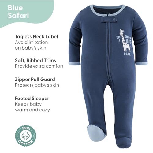 The Peanutshell Baby Sleepers for Boys Set of 3 - Soft Cotton Footed Pajamas for Newborns & Infants - Blue Safari2
