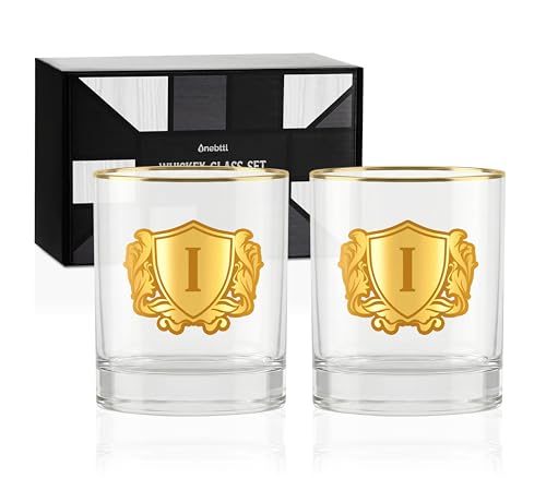Onebttl Personalized Whiskey Glasses for Men, Custom Alcohol Gifts for Whiskey Lovers, Set of 2, Unique Birthday, Christmas Gifts for Him, I