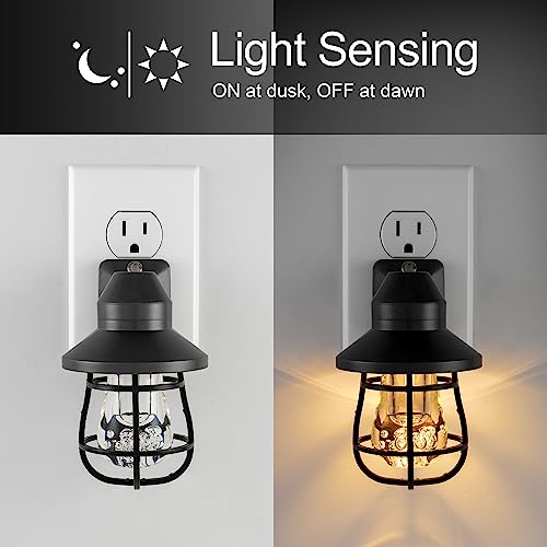 Image of GE Vintage LED Night Light, Plug-in, Dusk to Dawn Sensor, Farmhouse Decor, Mood Lighting, Home Decor, Ambient Lighting, LED Lights for Bedroom, Bathroom, Kitchen, Hallway, 38628, Black, 1 Pack