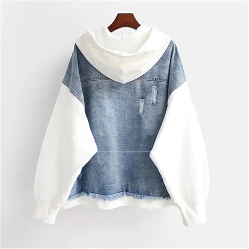 Women Denim Jacket Vintage Fashion Spring Autumn Hooded Denim Splicing Loose Casual Coat2