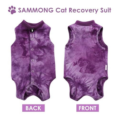 Image of SAWMONG Cat Surgery Recovery Suit,Breathable Cat Onesie After Surgery Spay Surgical,E-Collar Alternative Non-Lick Pet Body Suit Purple M