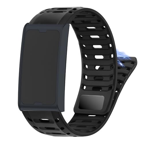 Lamshaw Compatible with Amazfit Helio Bands, New Sweat-Proof Sport Silicone, Breathable Unisex Strap Compatible with Amazfit Helio Fitness Tracker Wristband (Black)