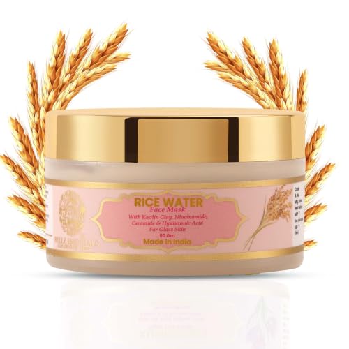Image of RYLLZ ESSENTIALS Rice Water Face Mask | with Kaolin Clay, 5% Niacinamide, 2% Salicylic Acid, 2% Hyaluronic Acid, Ceramide & Aloe Vera Gel | For Glowing Skin, Dark Spots, Oil Control, Open Pores, Uneven & Dull Skin | For All Skin Types | Korean Skincare | 50Gm