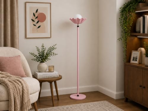 Image of Metal Shade Wooden Tripod Floor Lamp for Living Room, Living Room Corner, Bedroom, Home, Office, Interiors, Decor, Cinema. (Pink with Ball)