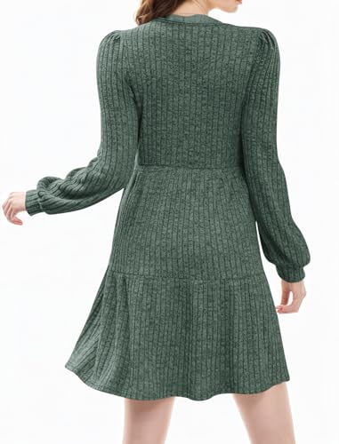Cicy Bell Freizeitkleider für Damen Leichte Strickkleid Pulloverkleid Langarm A-Linie Casual Babydoll Herbst Kleider,Armeegrün,M – Ansicht 5
