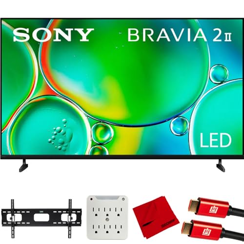 Sony BRAVIA 2 II 75 inch 4K HDR Smart LED Google TV (2025) K75S20M2 Bundle with Deco Mount 37'-100' TV Wall Mount Bracket, 4K HDMI Cable, 6-Outlet Surge Adapter with Night Light and Microfiber Cloth