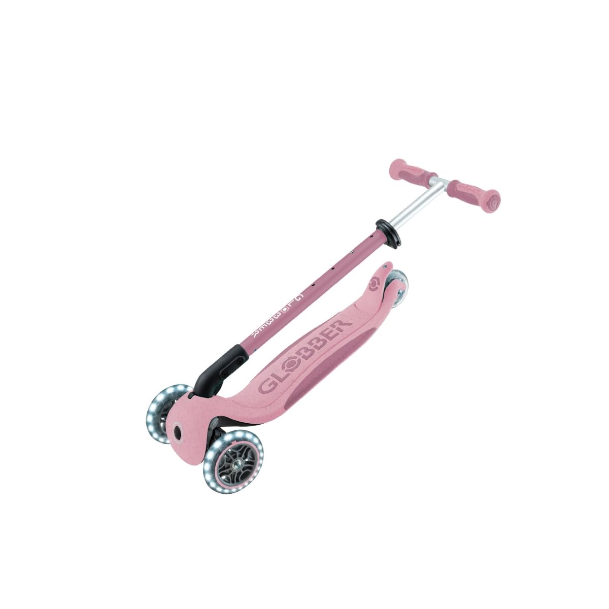 Globber - GO•UP DELUXE LIGHTS ECO 360 - monopattino evolutivo a 3 ruote con seduta girevole a 360°, poggiapiedi, luci LED e materiali sostenibili, per bambini da 15 mesi a 6 anni - rosa bacca