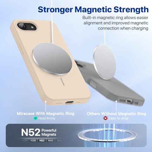 Image of Miracase Magnetic for iPhone 17e Case & iPhone 16e Case, [Soft Anti-Scratch Microfiber Lining], Compatible with MagSafe, Silicone Shockproof Protection Phone Case for iPhone 17e /16e, Sand