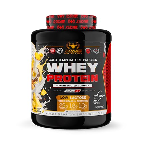 King Nutrition Whey Protein | 2000 gramos de Proteína en Polvo | Para Masa Muscular y Recuperación Rápida | Fácil Digestión | 66 porciones Piña Coco