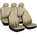 OxGord 17pc Set Faux Leather / Solid Tan Auto Seat Covers Set - Airbag Compatible - Universal Fit for Car, Truck, or SUV - Includes Steering Wheel Cover