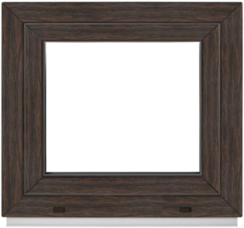 Framex Ventana de madera de roble oscuro para exterior/interior, plástico, 550 x 710 mm, 550 x 710 mm, PVC 55 x 71 cm, triple acristalamiento – DIN derecho – ventana de plástico basculante giratoria