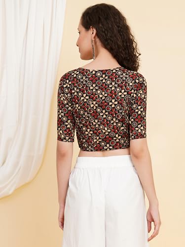 Image of Yash Gallery Women's Cotton Zig-Zag Printed Regular Regular Fit Short Sleeve Blouse