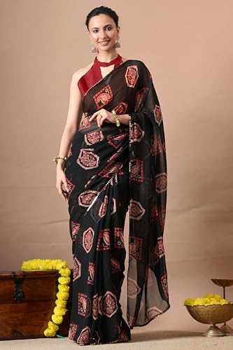 Image of MIRCHI FASHION Women Sari Georgette Chevron Printed | Modern Pattern Farewell and Festive Drape with Matching Blouse Piece