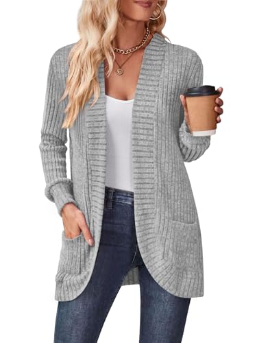 Image of DB MOON Womens Long Cardigan Sweater Lightweight Open Front Long Sleeve Outfits with Pockets