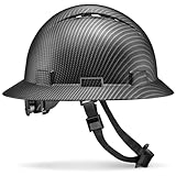 Acerpal Full Brim Vented Classic Black Carbon Fiber Design Matte Finish OSHA Hard Hat with 6-Point Suspension