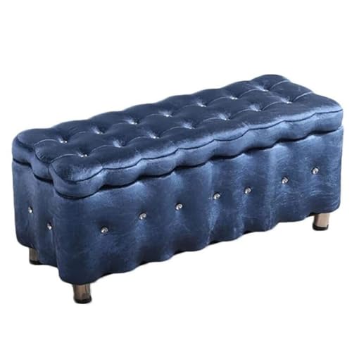 Tabouret de rangement ottoman bleu lac 40 cm en polaire glacée