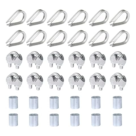 12 Pcs Wire Rope Clip,M3 Stainless Steel Wire Cable Clamp Bolts With 12 Pcs 3mm Wire Rope Thimbles Loops,12 Pcs Aluminum Crimping Loop Sleeve Clips For Ø 3mm Wire Rope Cable Cover