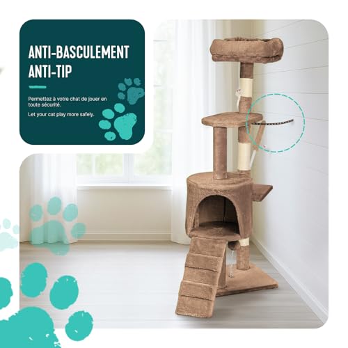 Arbre à chat hauteur 112cm vounot multi niveaux marron pour grimper