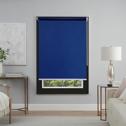 Image of Roller Blinds 300 GSM Polyester Fabric Waterproof & Sun Blockage Corded Roll Up and Down Blinds Curtains for Window, Door, Balcony (Navy Blue Color 2.5 X 10 Feet, Pack of 1 Piece)
