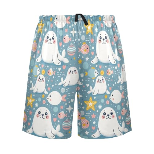 senya Cute Seal Mens Pajama Shorts Soft Pants Lounge Sleepwear Bottoms with Drawstring & Pockets