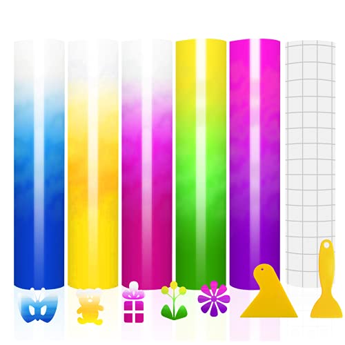 6 Sheets Color Changing Vinyl 12 x 12 Inch Cold Multi-Color Changing Waterproof Vinyls Temperature Change Vinyls Self-Adhesive Vinyl Sheets for Craft Cutter Adhesive Sheets