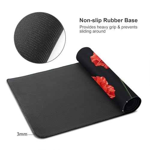 Image of Red Poppy Background Extended Gaming Mouse Pad, with Stitched Edges Large Mouse Pad Desk Protector, Rubber Base Mousepad Keyboard Mouses Mat for Work Game Office Home- 32 inch X 12 inch Inch,E93