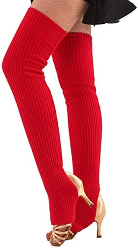 CHUNG Women's Over Knee Thigh High Warm Leg Warmers Stirrup Thermal 80s Long Socks Yoga Ballet Dance-Red