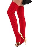 CHUNG Women's Over Knee Thigh High Warm Leg Warmers Stirrup Thermal 80s Long Socks Yoga Ballet Dance-Red