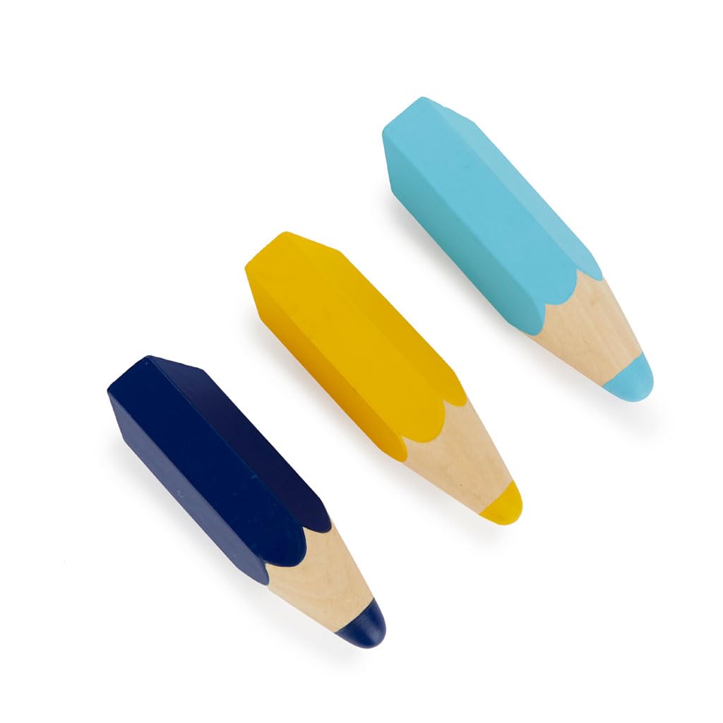 Balvi Appendino da Parete Pencil Colore Giallo, Azzurro, Blu Scuro 3 Pezzi Legno