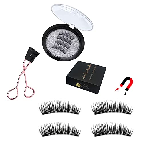 XIXKOLYU 2 pares de pestañas magnéticas dobles, pestañas postizas 3D, sin necesidad de delineador ni pegamento, pestañas naturales, efecto 3D, paquete con pinzas