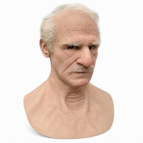 Realistic Old Man Mask for Adults Elderly Grandpa Full Head Halloween Costume Mask for Cosplay and Costume Party (C)
