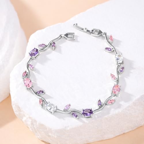 Image of Trendy Tulip Bracelet for Women | Gold Plated Pink Crystal Floral Bracelet | Elegant Minimalist Jewelry | Adjustable Chain Bracelet Gift for Girls Women | Stylish Party Daily Wear Accessory
