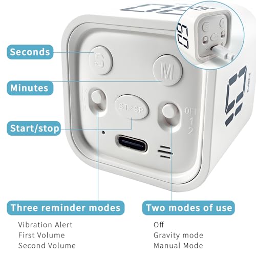 Image of Qumox Pomodoro Timer, Cube Productivity Timer with Adjustable Sound and Vibration Alert, Ideal for Work, Office, ADHD, Study, and Tasks - 5 /10 /30 /60 Minutes & Custom Countdown - White