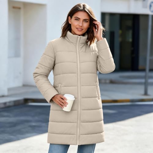 Puffer Jacket Womens with Stand Collar Full Zip Long Quilted Coat Winter - image 7