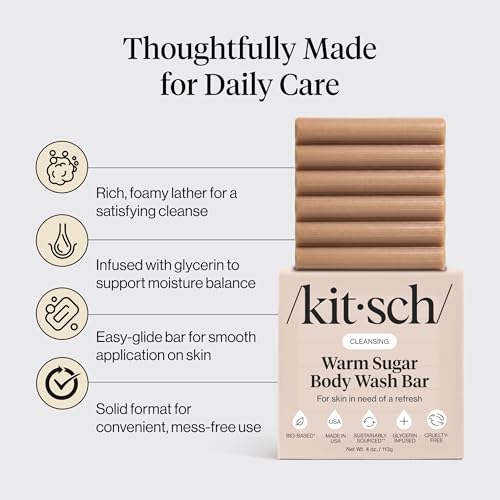 Image of Kitsch Warm Sugar Body Wash Bar Soap - Hydrating Skin Care, Body Wash Women Cleanser, Glycerin Soap - Paraben, Phthalates & Sulfate Free for Pure & Safe Cleansing - Made in USA, 4 oz